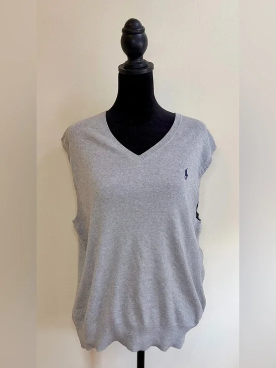Polo Ralph Lauren Pima Cotton Sweater Vest Mens M Gray Blue Classic Preppy Lux - Picture 2 of 8